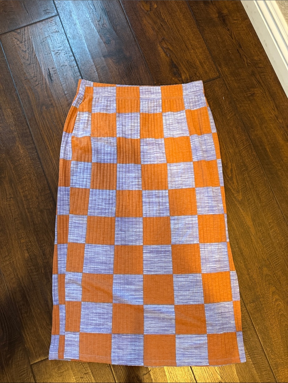 Checkerboard Midi Skirt in Orange and Light Purple
